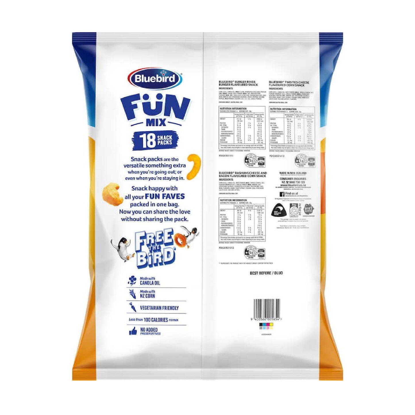 Bluebird Originals 藍鳥 趣味玉米片組合 18包 X 18g #素食可用 #獨立包裝 #過年必備 #過年零食