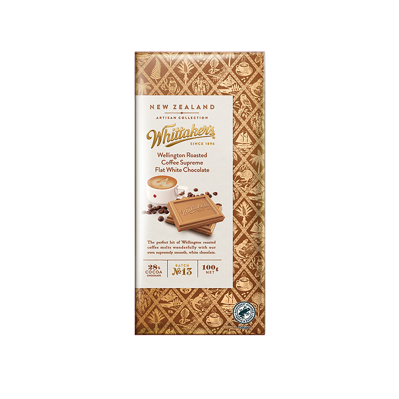 Whittaker’s Specialty 紐西蘭城市系列巧克力|威靈頓頂級烘培咖啡 / 馥芮白咖啡 Flat White 巧克力 100g