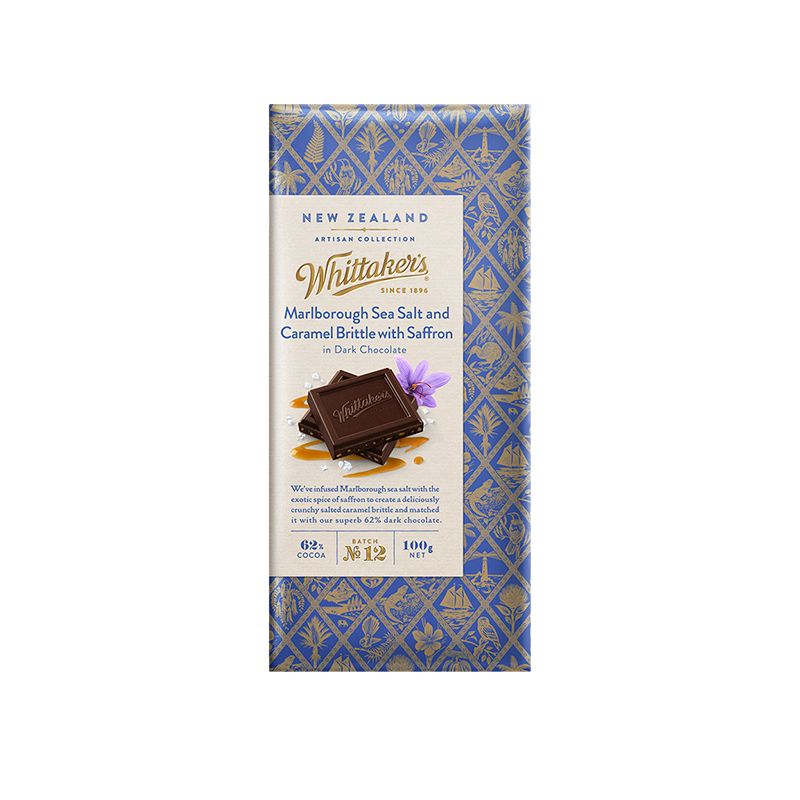 Whittaker’s Specialty 紐西蘭城市系列巧克力|馬爾堡海鹽焦糖 與 海鹽焦糖番紅花 巧克力 100g