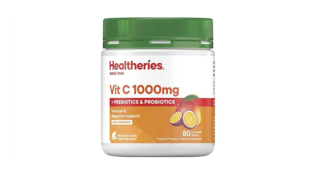 Healtheries Vitamin C 1,000mg + Prebiotics & Probiotics 維他命C 80顆咀嚼錠|#維他命C益生菌雙效 #抗氧化日常保養 #家庭號補充包