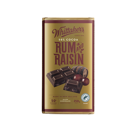 Whittaker’s 經典黑巧克力磚 Rum & Raisin 蘭姆酒與葡萄乾 #大人口味 #不含酒精