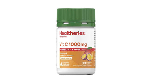 Healtheries Vit C 1,000mg + Prebiotics & Probiotics 維他命C 30顆咀嚼錠｜#維他命C益生菌雙效 #抗氧化日常保養 #腸胃好人不老